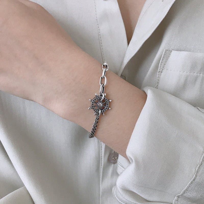 Vintage Asymmetric Rudder 925 Sterling Silver Bracelet