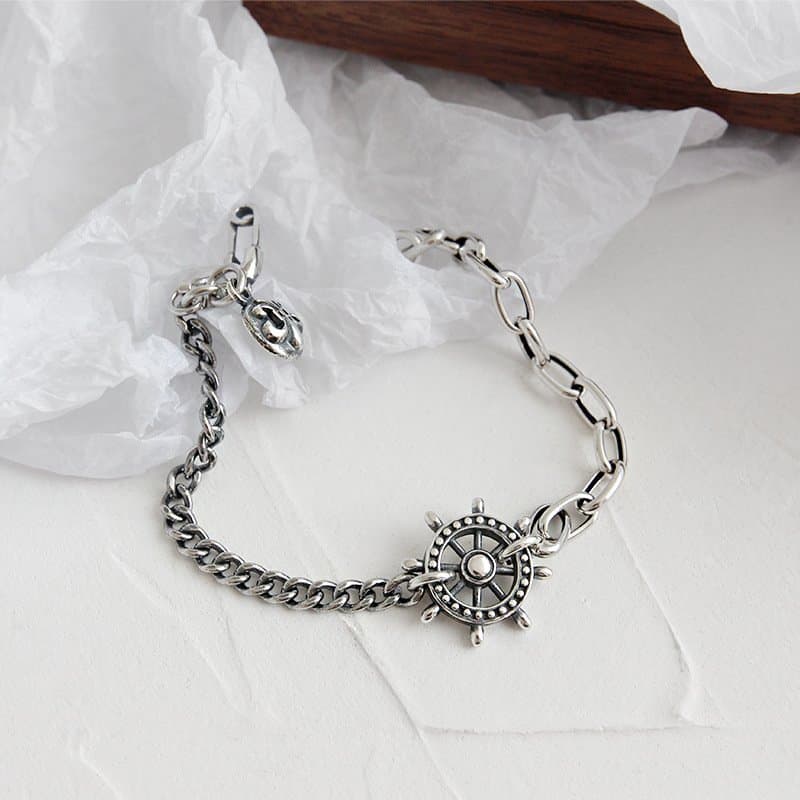 Vintage Asymmetric Rudder 925 Sterling Silver Bracelet