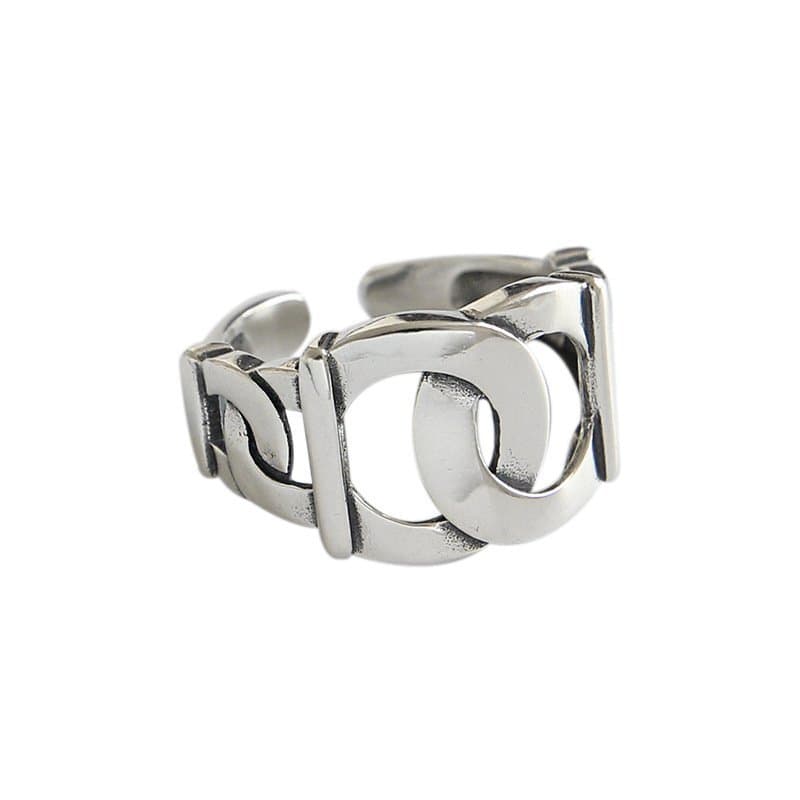 Vintage Curb Chain Hollow 925 Sterling Silver Adjustable Ring