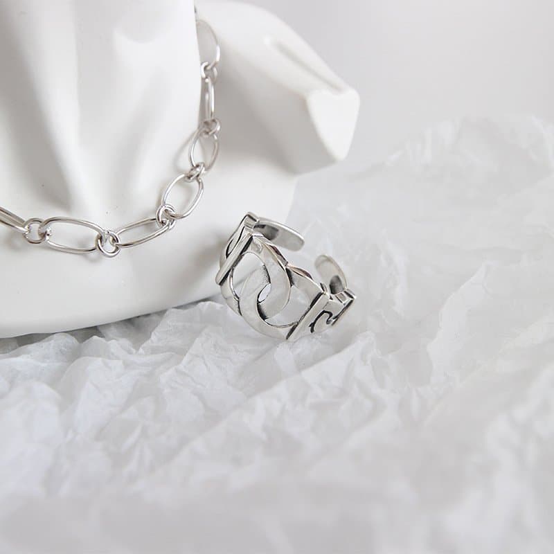 Vintage Curb Chain Hollow 925 Sterling Silver Adjustable Ring