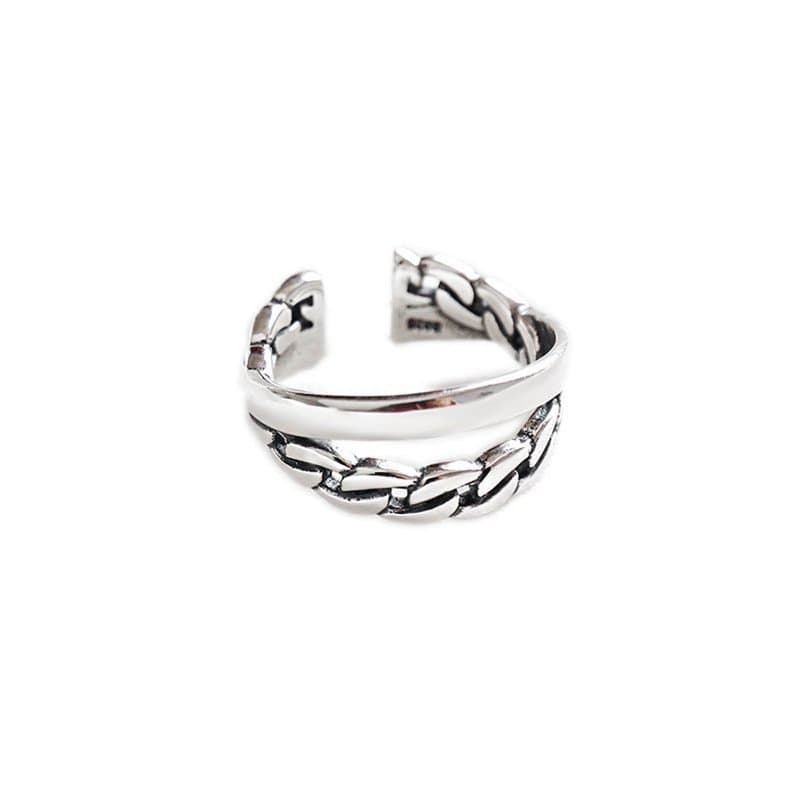 Vintage Chain Double Layer 925 Sterling Silver Adjustable Ring