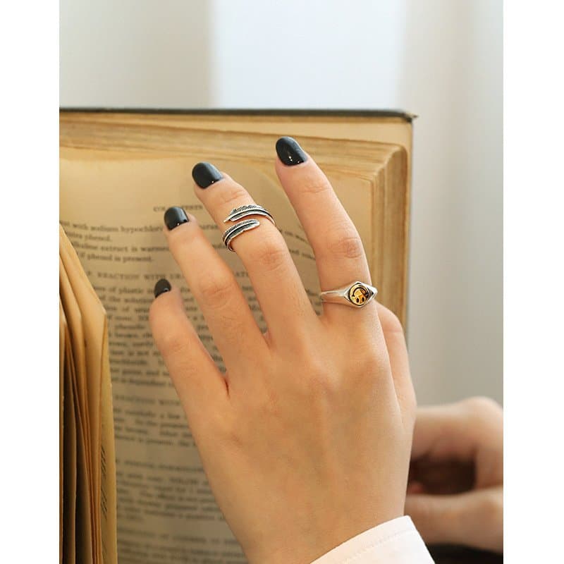 Vintage Feather 925 Sterling Silver Adjustable Ring