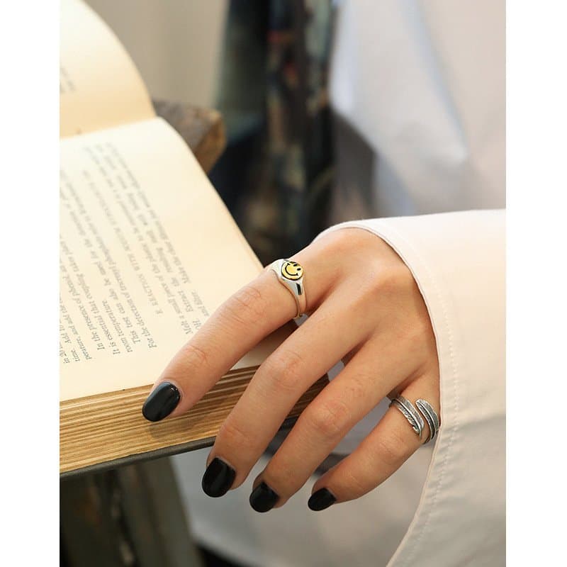 Vintage Feather 925 Sterling Silver Adjustable Ring
