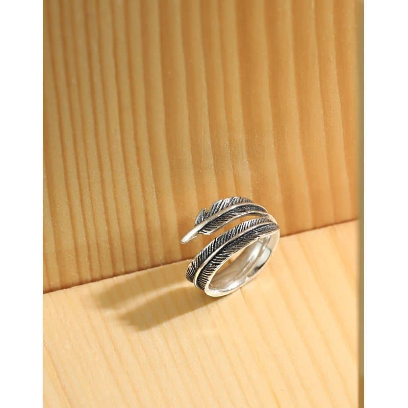 Vintage Feather 925 Sterling Silver Adjustable Ring