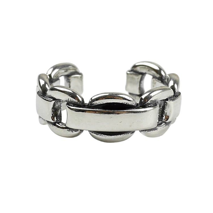 Vintage Geometric Box Chain 925 Sterling Silver Adjustable Ring