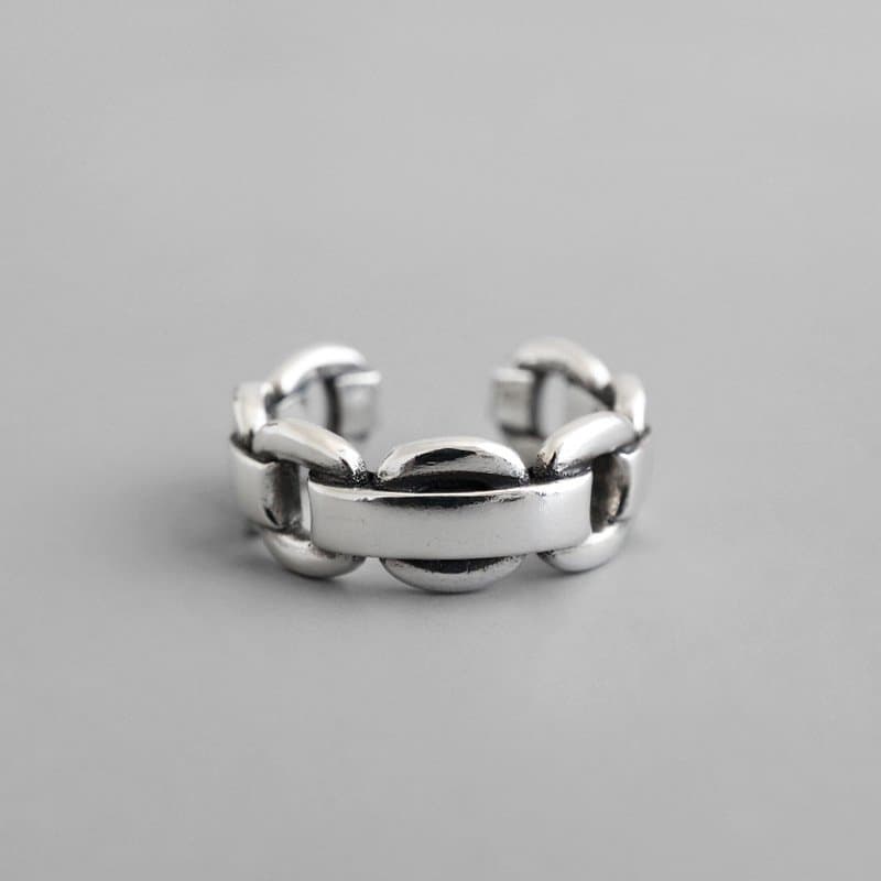 Vintage Geometric Box Chain 925 Sterling Silver Adjustable Ring