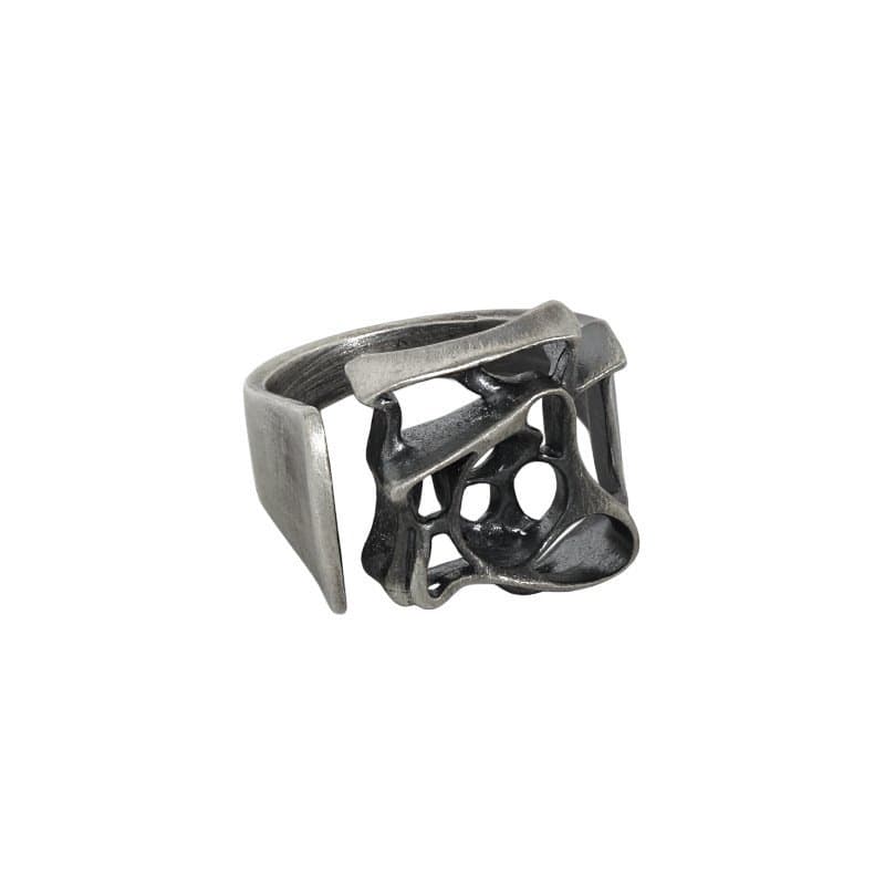 Vintage Geometric Hollow Holes 925 Sterling Silver Adjustable Ring