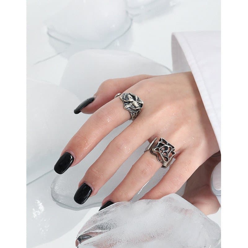 Vintage Geometric Hollow Holes 925 Sterling Silver Adjustable Ring