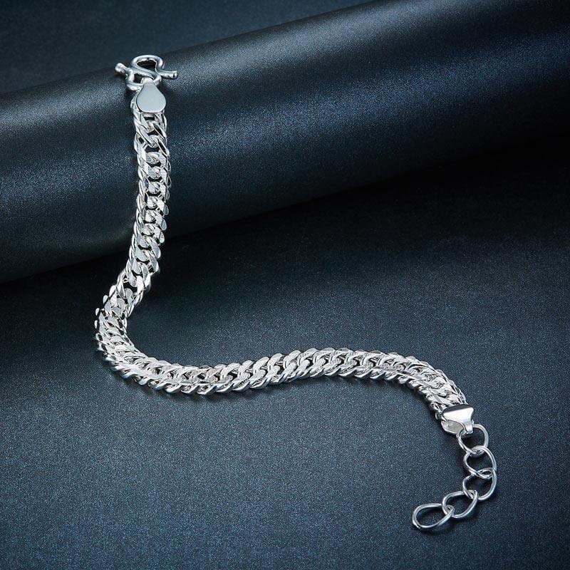 Adjustable Men's Silver Bracelet 1 cm Width 990 Pure Silver Cuban Link Chain