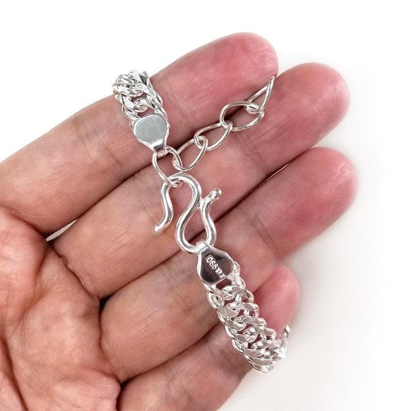 Adjustable Men's Silver Bracelet 1 cm Width 990 Pure Silver Cuban Link Chain