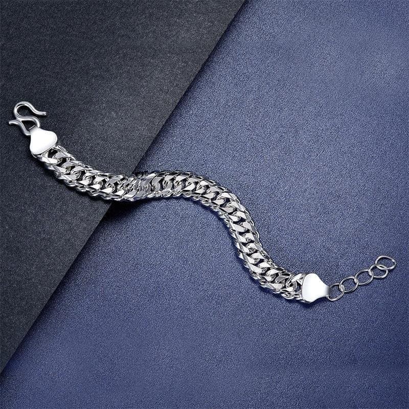 Adjustable Men's Silver Bracelet Heavy 990 Pure Silver Cuban Link Chain