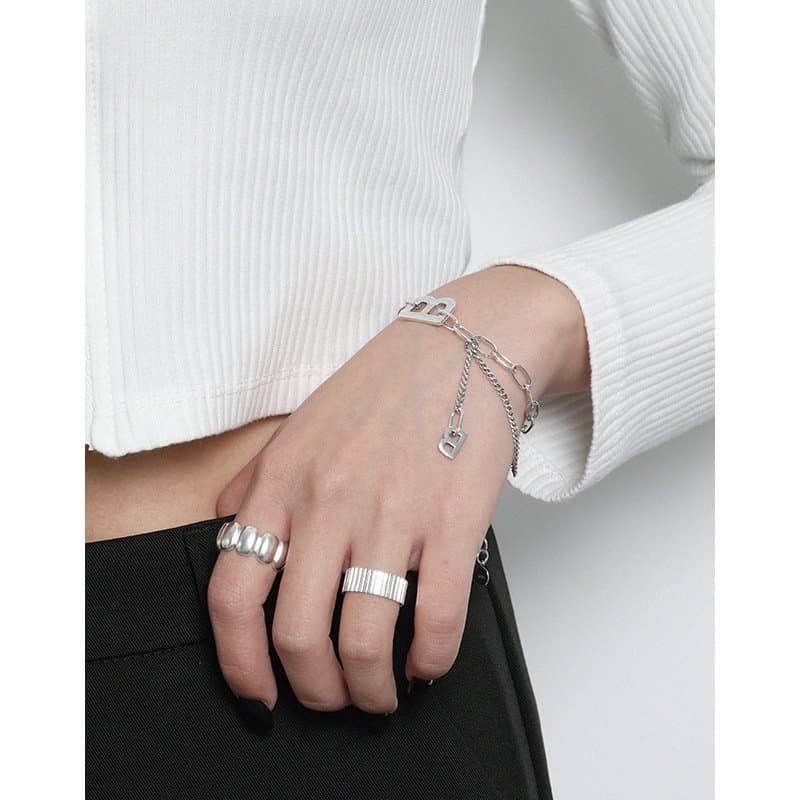 Vintage Letter B Paperclip Chain 925 Sterling Silver Bracelet