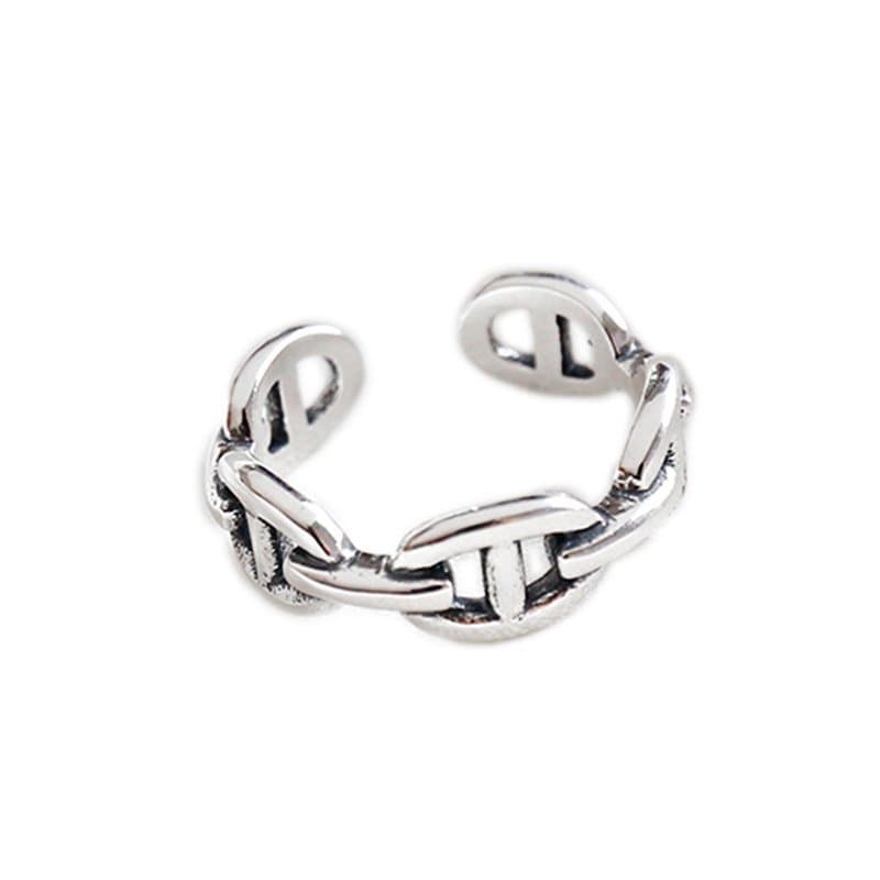 Vintage Hollow Pig Nose 925 Sterling Silver Adjustable Ring