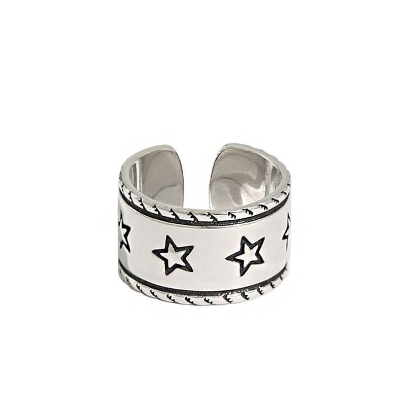 Vintage Star Pattern Twisted Border 925 Sterling Silver Adjustable Ring