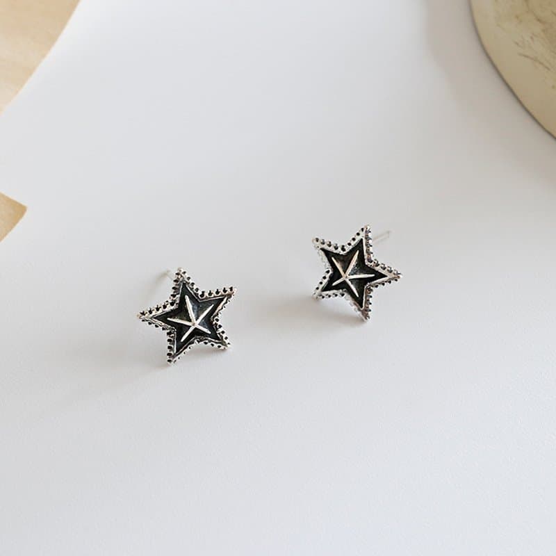 Vintage Stars 925 Sterling Silver Stud Earrings