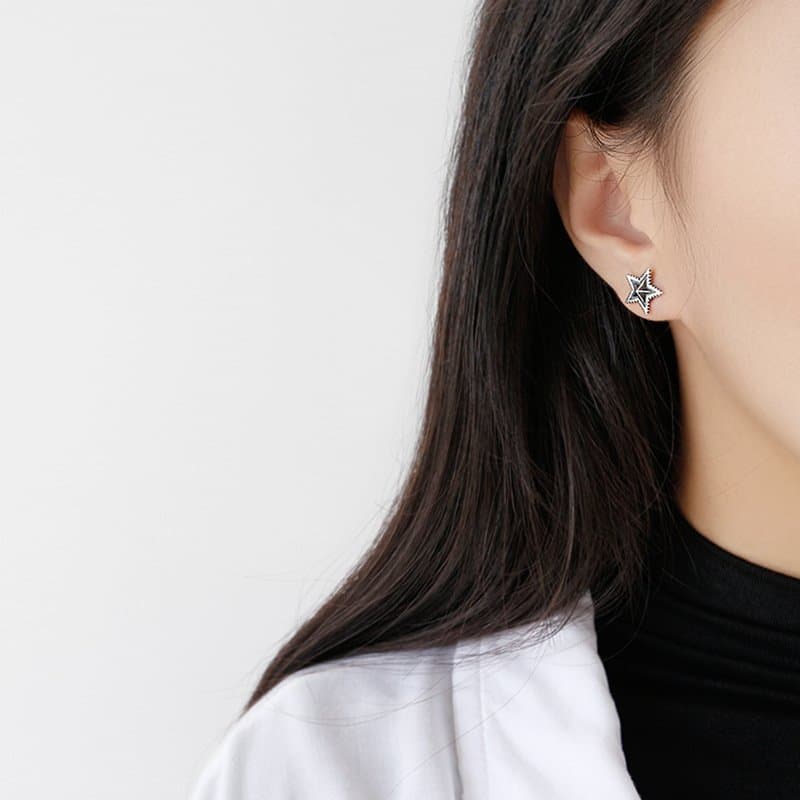 Vintage Stars 925 Sterling Silver Stud Earrings