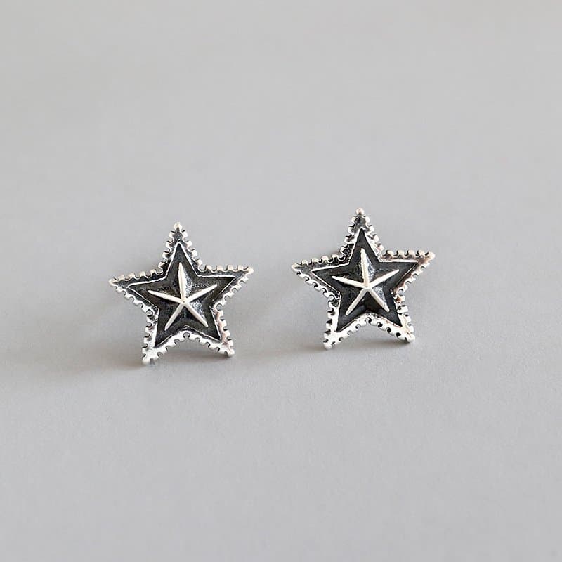 Vintage Stars 925 Sterling Silver Stud Earrings