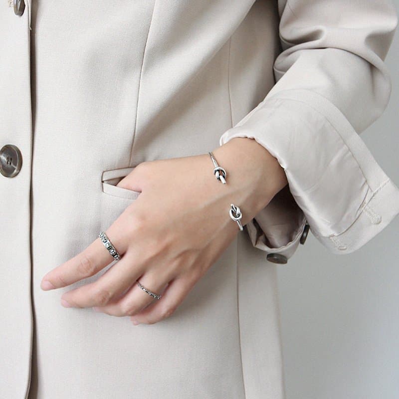 Two Knot 925 Sterling Silver Open Bangle