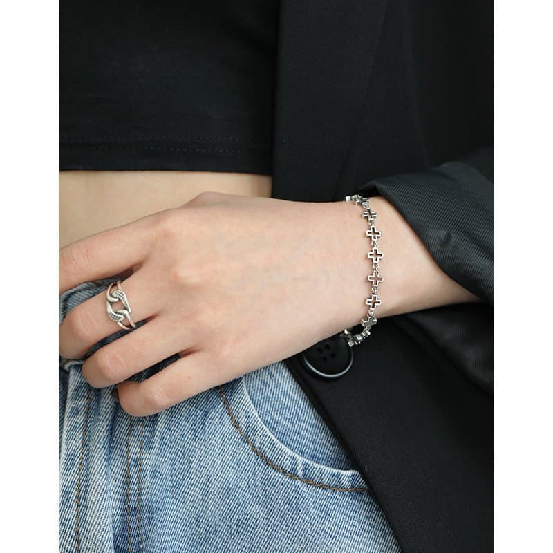 Vintage Hollow Cross 925 Sterling Silver Bracelet