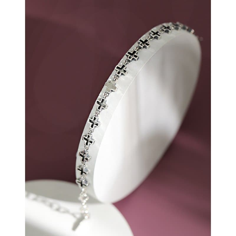 Vintage Hollow Cross 925 Sterling Silver Bracelet