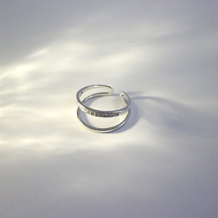 Double Layer CZ Lines 925 Sterling Silver Adjustable Ring