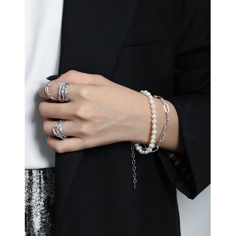 Irregular Natural Pearls 925 Sterling Silver Bracelet