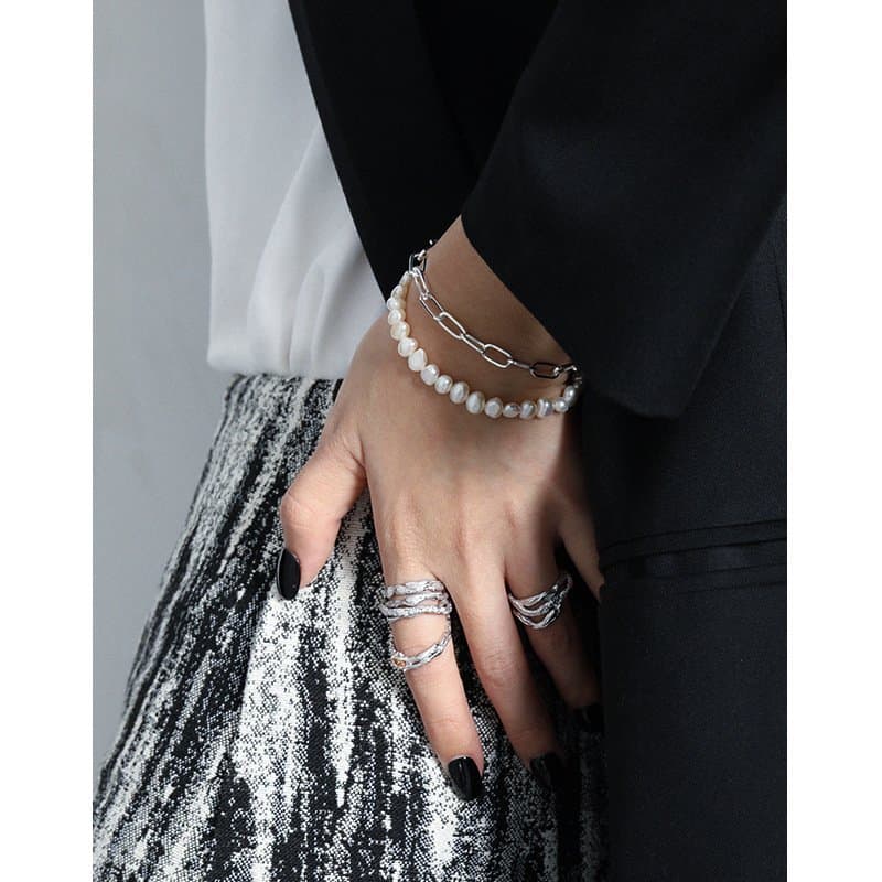 Irregular Natural Pearls 925 Sterling Silver Bracelet