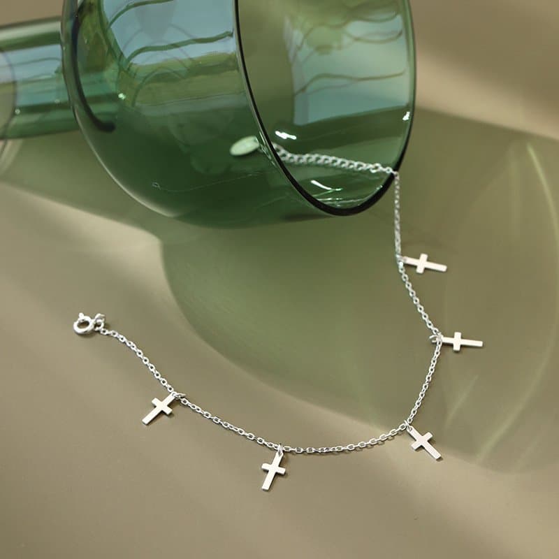 Mini Cross 925 Sterling Silver Anklet
