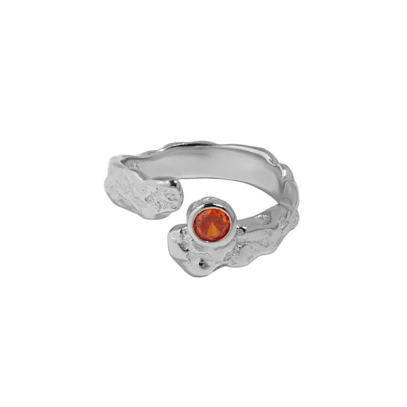 Red Round CZ Irregular 925 Sterling Silver Adjustable Ring
