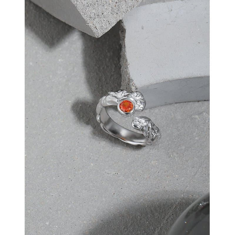Red Round CZ Irregular 925 Sterling Silver Adjustable Ring