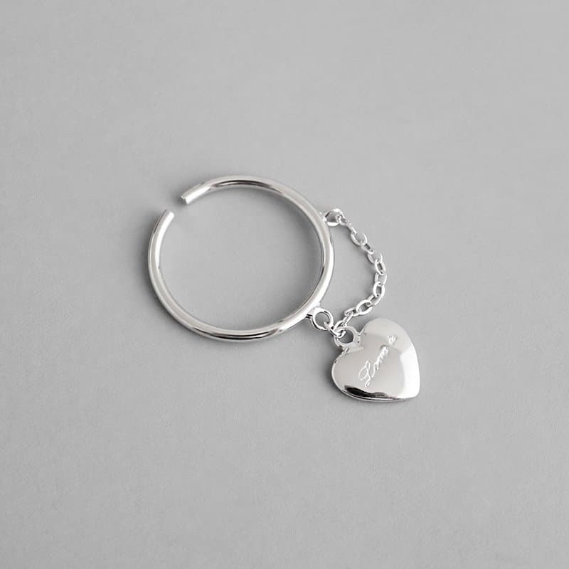 Heart Chain 925 Sterling Silver Adjustable Ring