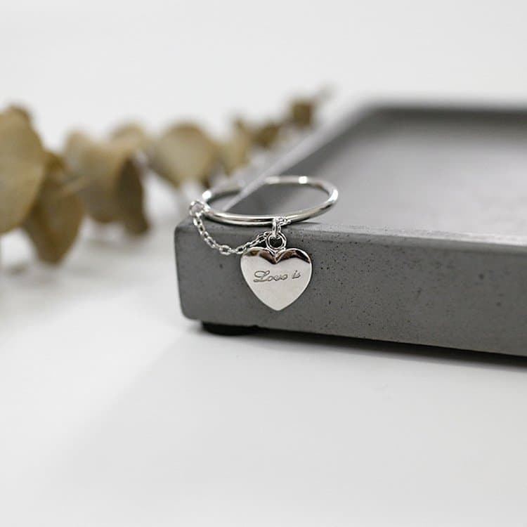 Heart Chain 925 Sterling Silver Adjustable Ring