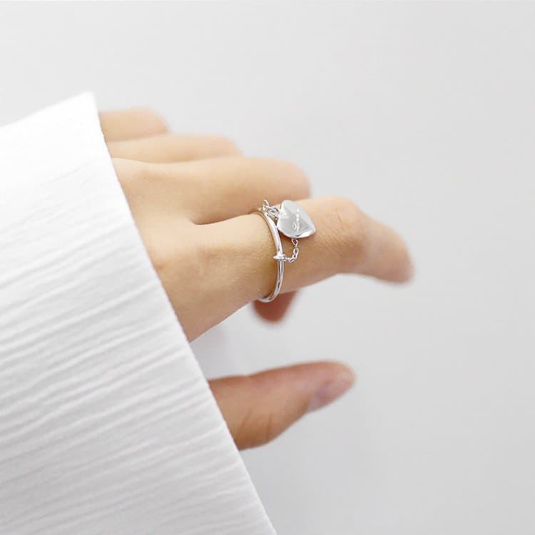 Heart Chain 925 Sterling Silver Adjustable Ring