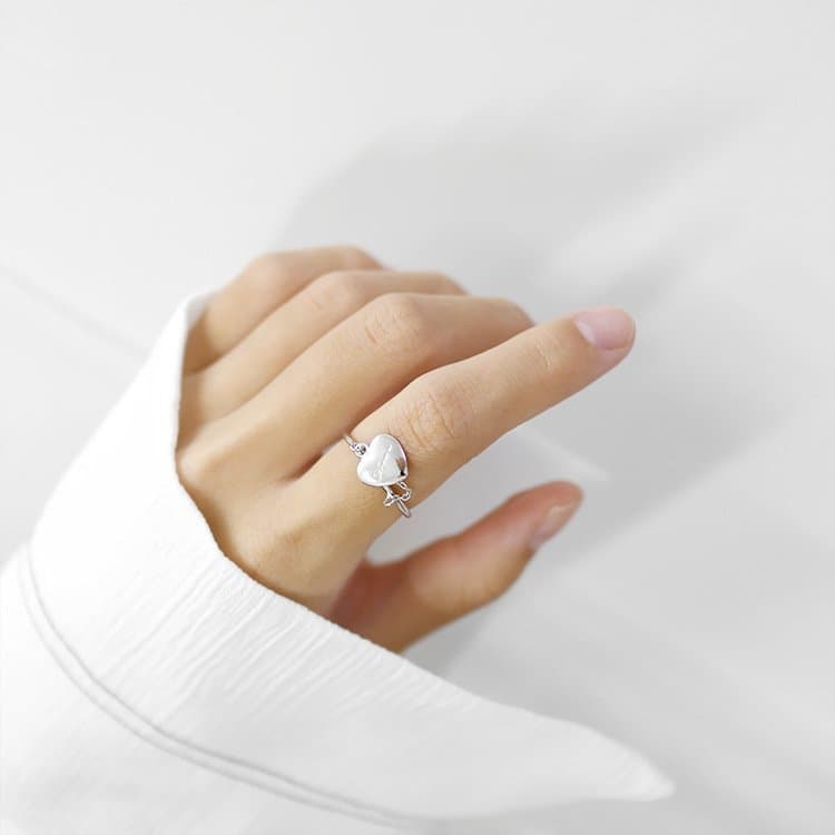 Heart Chain 925 Sterling Silver Adjustable Ring