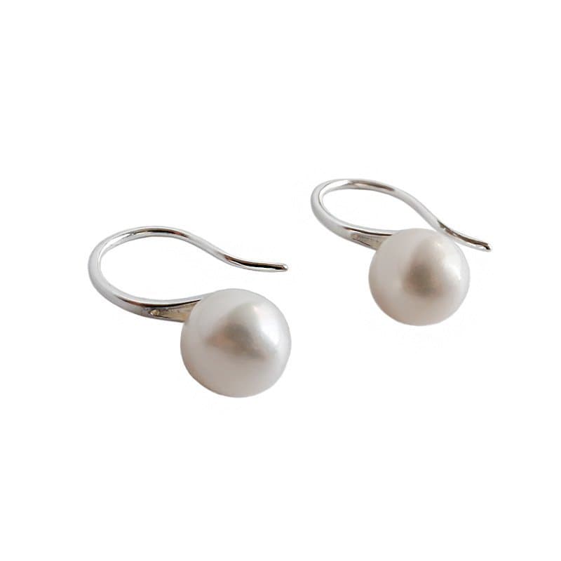 Round Natural Pearl 925 Sterling Silver Dangling Earrings