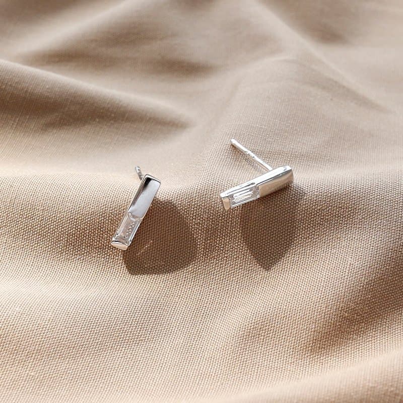 Geometric CZ Strip 925 Sterling Silver Stud Earrings