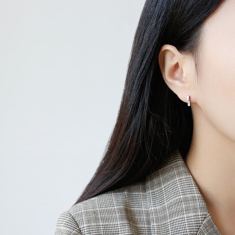 Geometric CZ Strip 925 Sterling Silver Stud Earrings