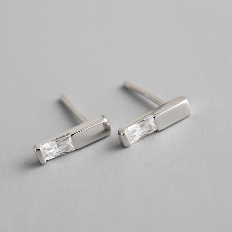 Geometric CZ Strip 925 Sterling Silver Stud Earrings
