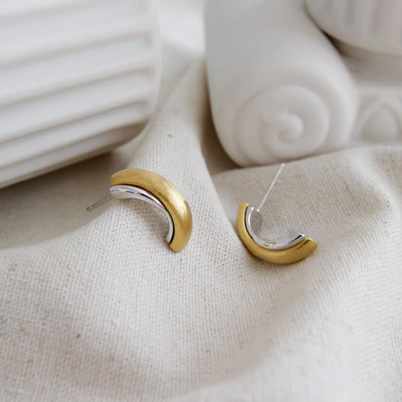 Geometric Irregular Semicircle 925 Sterling Silver Hoop Earrings
