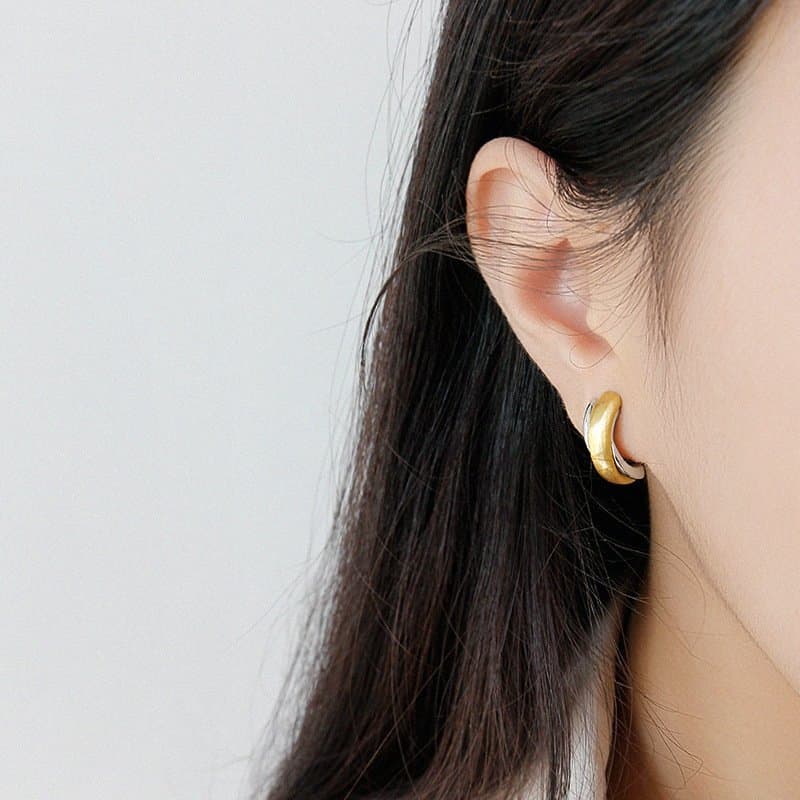 Geometric Irregular Semicircle 925 Sterling Silver Hoop Earrings