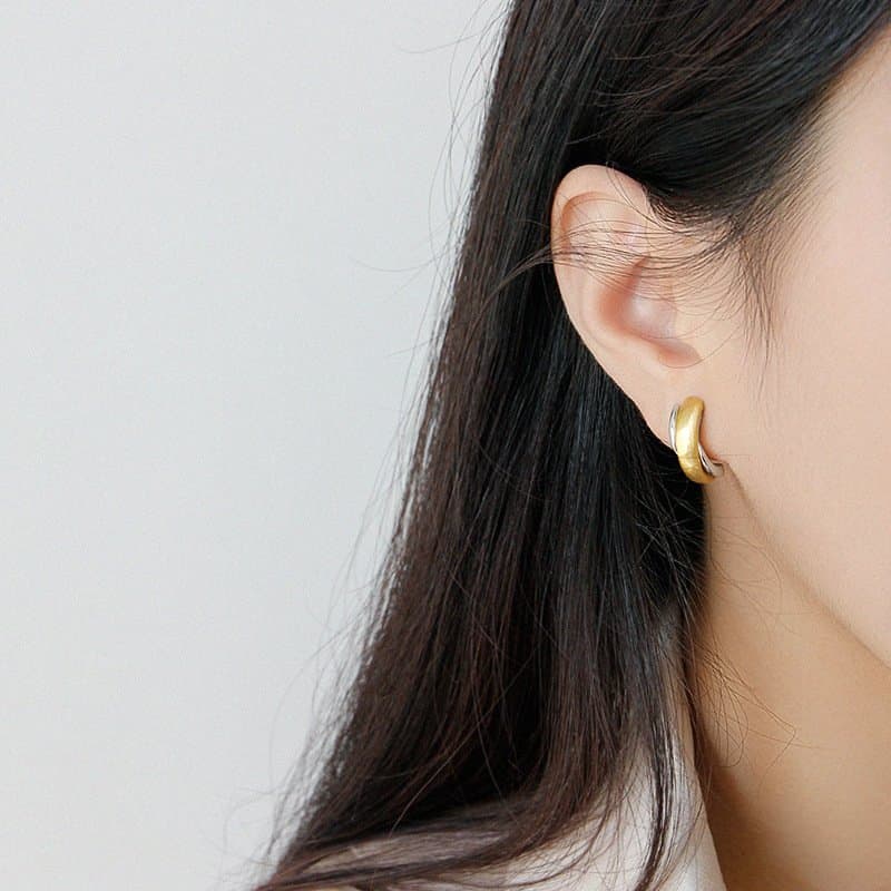 Geometric Irregular Semicircle 925 Sterling Silver Hoop Earrings