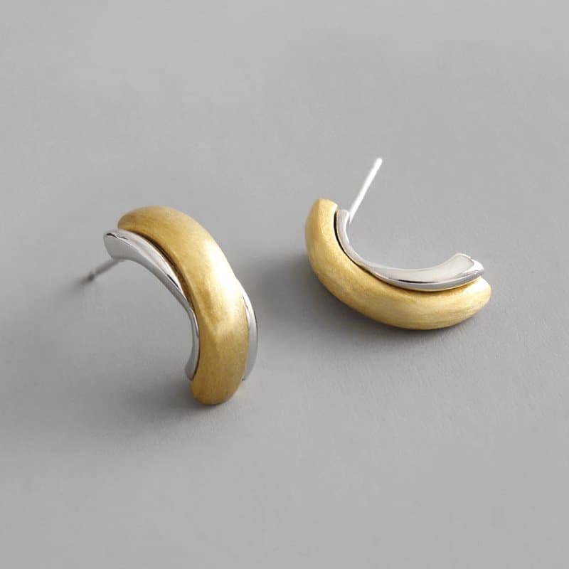 Geometric Irregular Semicircle 925 Sterling Silver Hoop Earrings