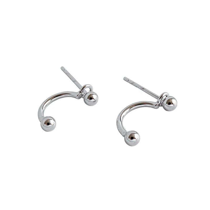 Geometric Beads C Shape 925 Sterling Silver Dangling Earrings