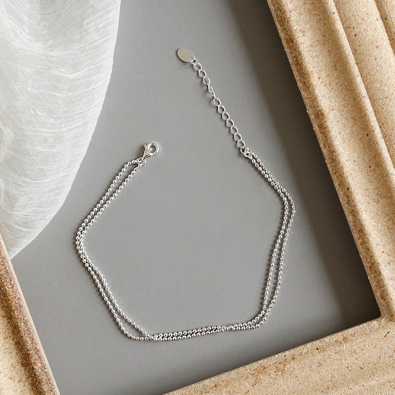 Bead Chain Double Layers 925 Sterling Silver Anklet