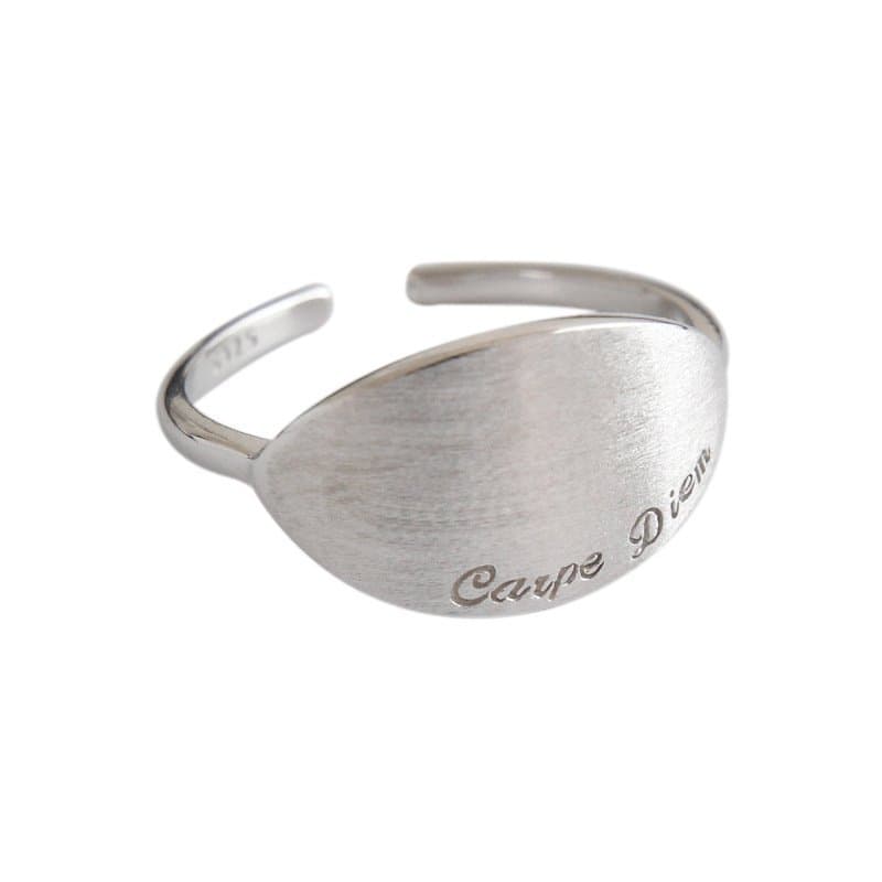Geometric Eavpe Diem Letters 925 Sterling Silver Adjustable Ring