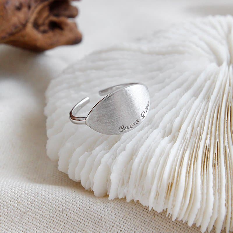 Geometric Eavpe Diem Letters 925 Sterling Silver Adjustable Ring