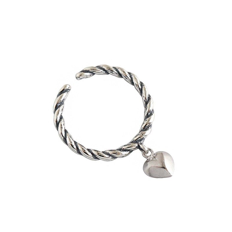 Vintage Twisted Heart 925 Sterling Silver Adjustable Ring