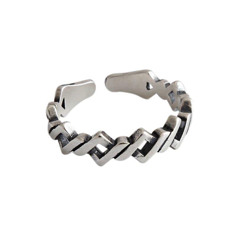 Vintage Rhombus Twisted Chain 925 Sterling Silver Adjustable Ring