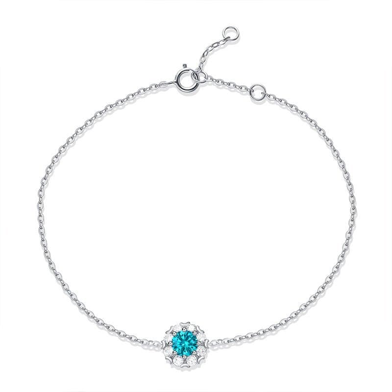 Blue Moissanite CZ Flower 925 Sterling Silver Bracelet