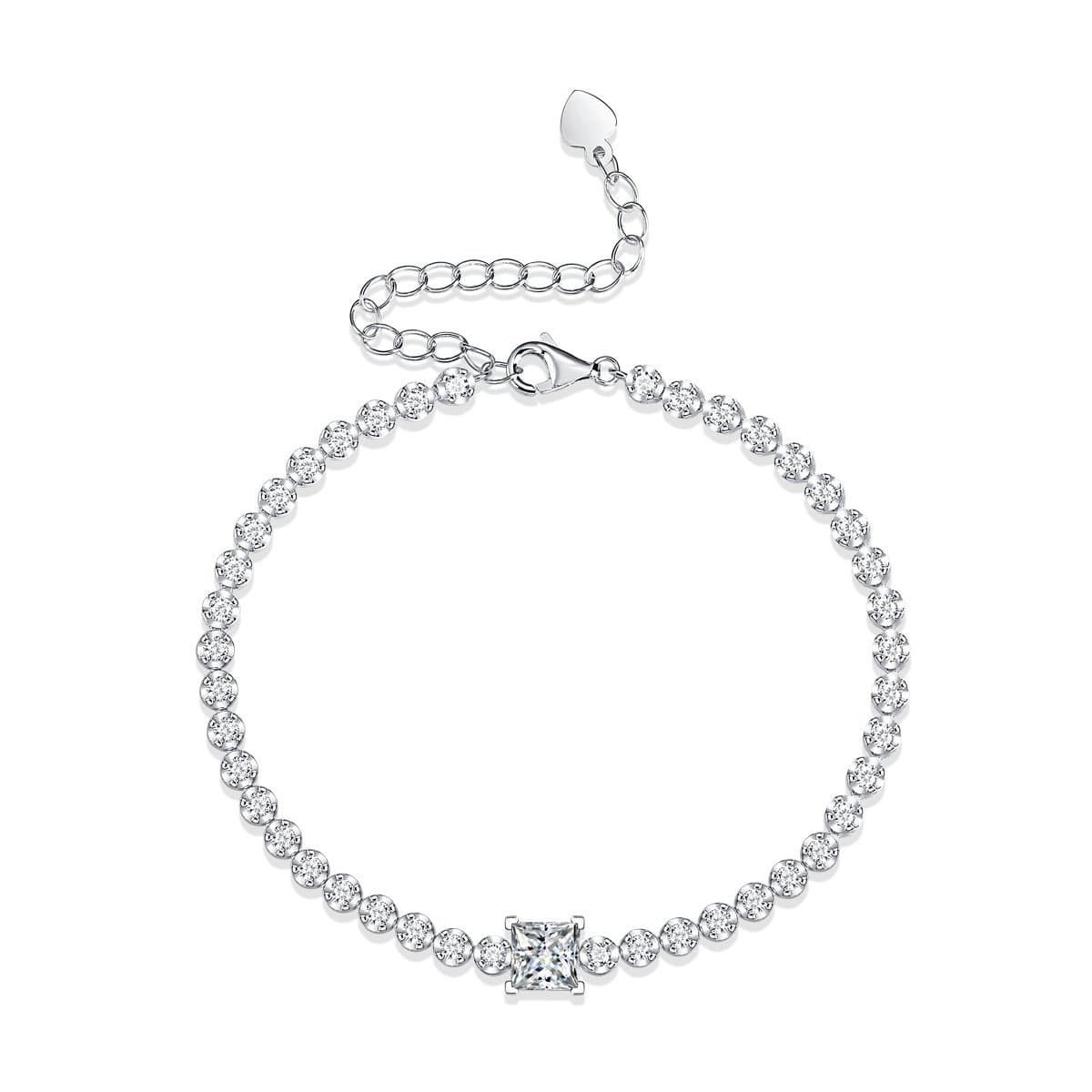 Square Moissanite Round CZ Chain 925 Sterling Silver Bracelet